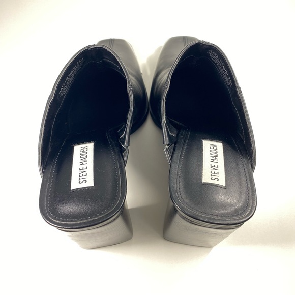 Steve Madden Playa Black Leather Slip On Heeled Mules Slides Silver Tips 9.5 - Picture 6 of 10